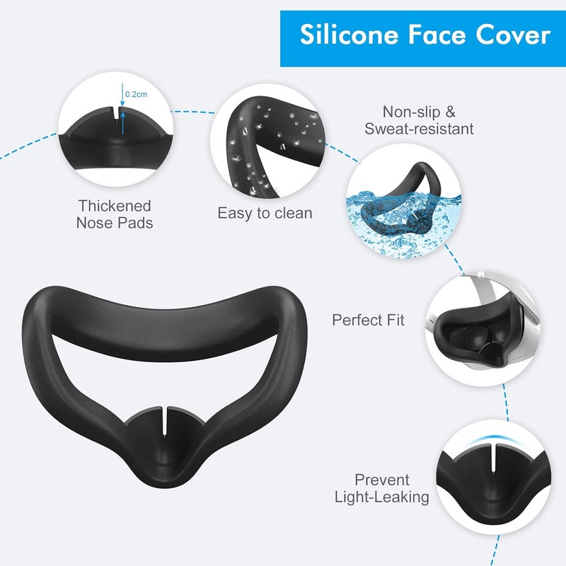 Relohas Accessories for Oculus Quest 2, VR Accessory Set for Meta Quest 2, Include Controller Grip Leather Cover, VR Shell Cover, Face Cover, Lens Coverr, Protect Your VR in All Aspects(Black) - Image 4